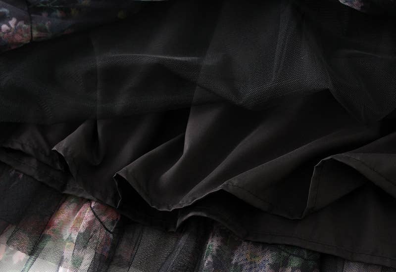 Rosa Clothing - Floral tiered midi tulle skirt: Beige / M