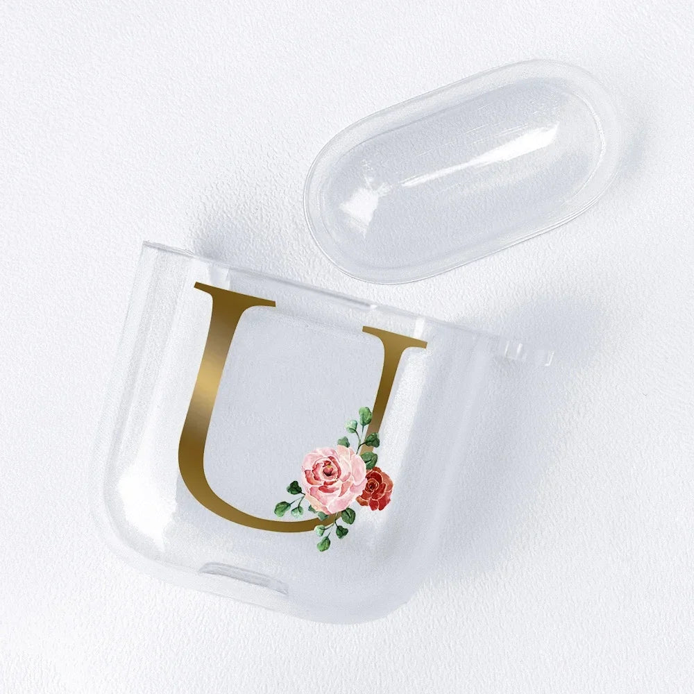 Rose Gold Alphabet Letter Clear Earphone Case For Apple AirPods 4 3rd 2 Pro2 Transparent Cover For Airpod 1 3 Protective Fundas