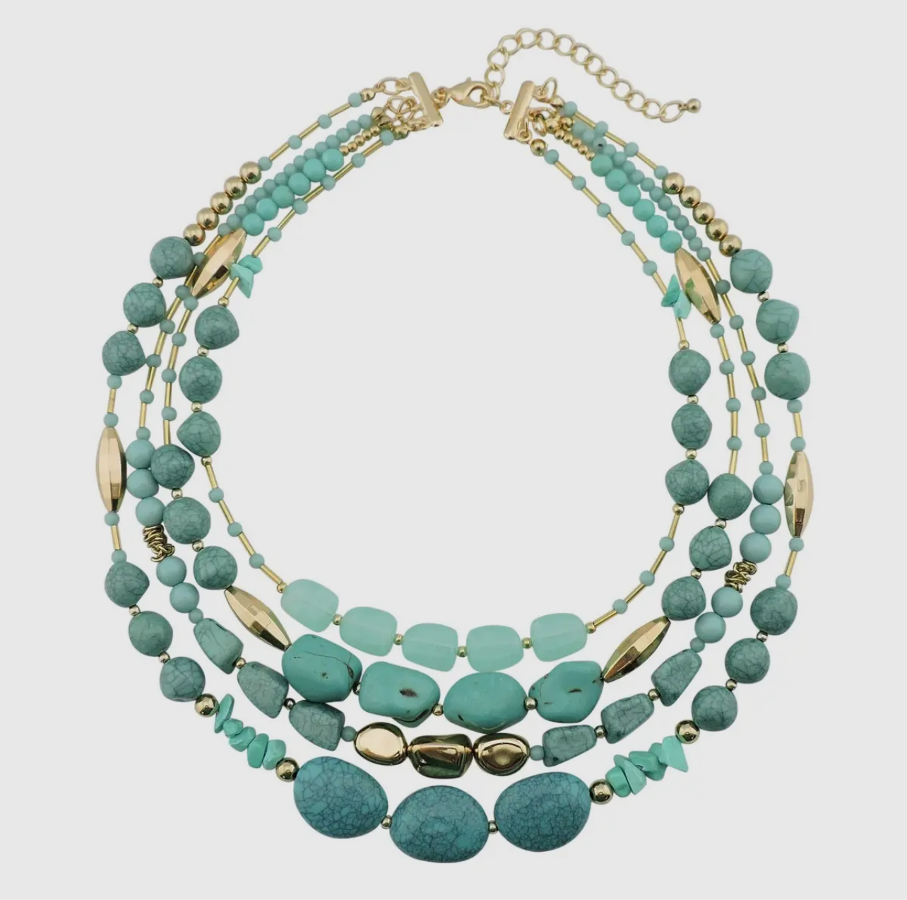 Turquoise and Gold Beaded Necklace