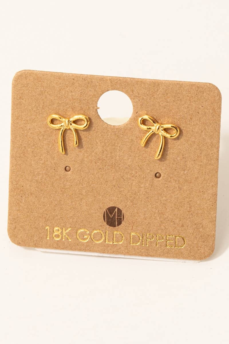 Fame Accessories - Gold Dipped Mini Ribbon Bow Stud Earrings: G