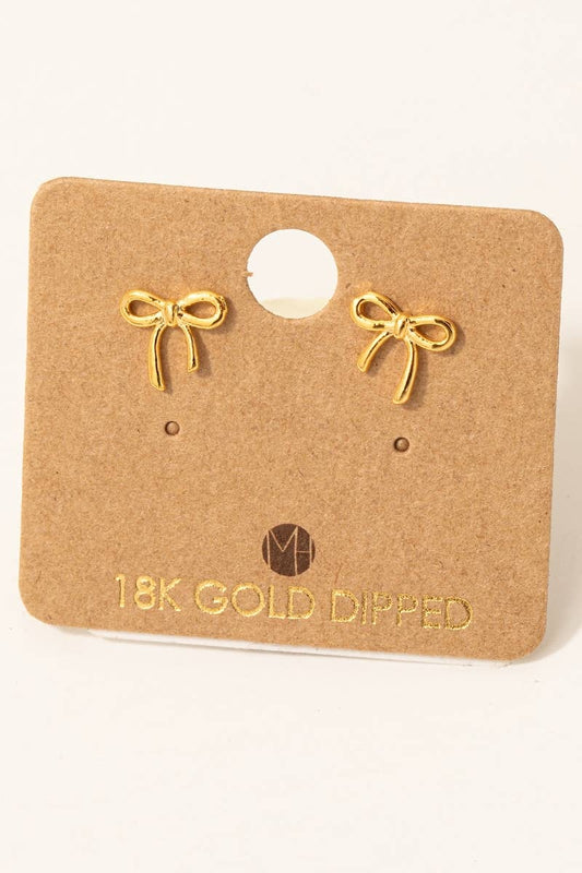 Fame Accessories - Gold Dipped Mini Ribbon Bow Stud Earrings: G