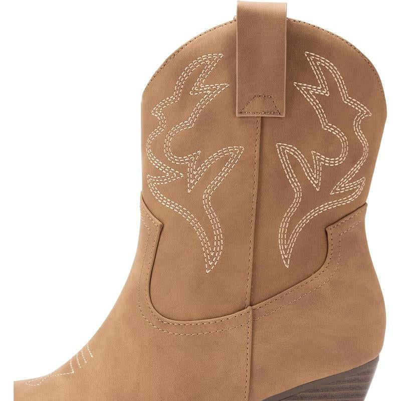 Women'S Cowboy Cowgirl Boots Embroidered Stitched Short Western Boots Low Chunky Heel Pointed Toe Ankle Booties