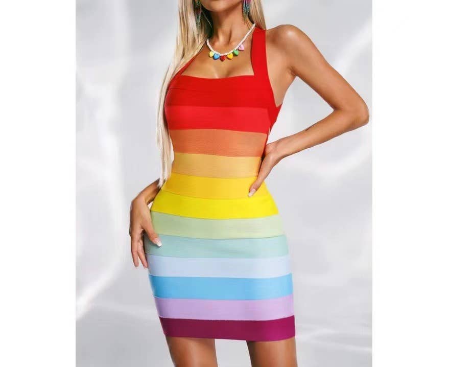 SY086 Vibrant Knit Halter Bandage Dress