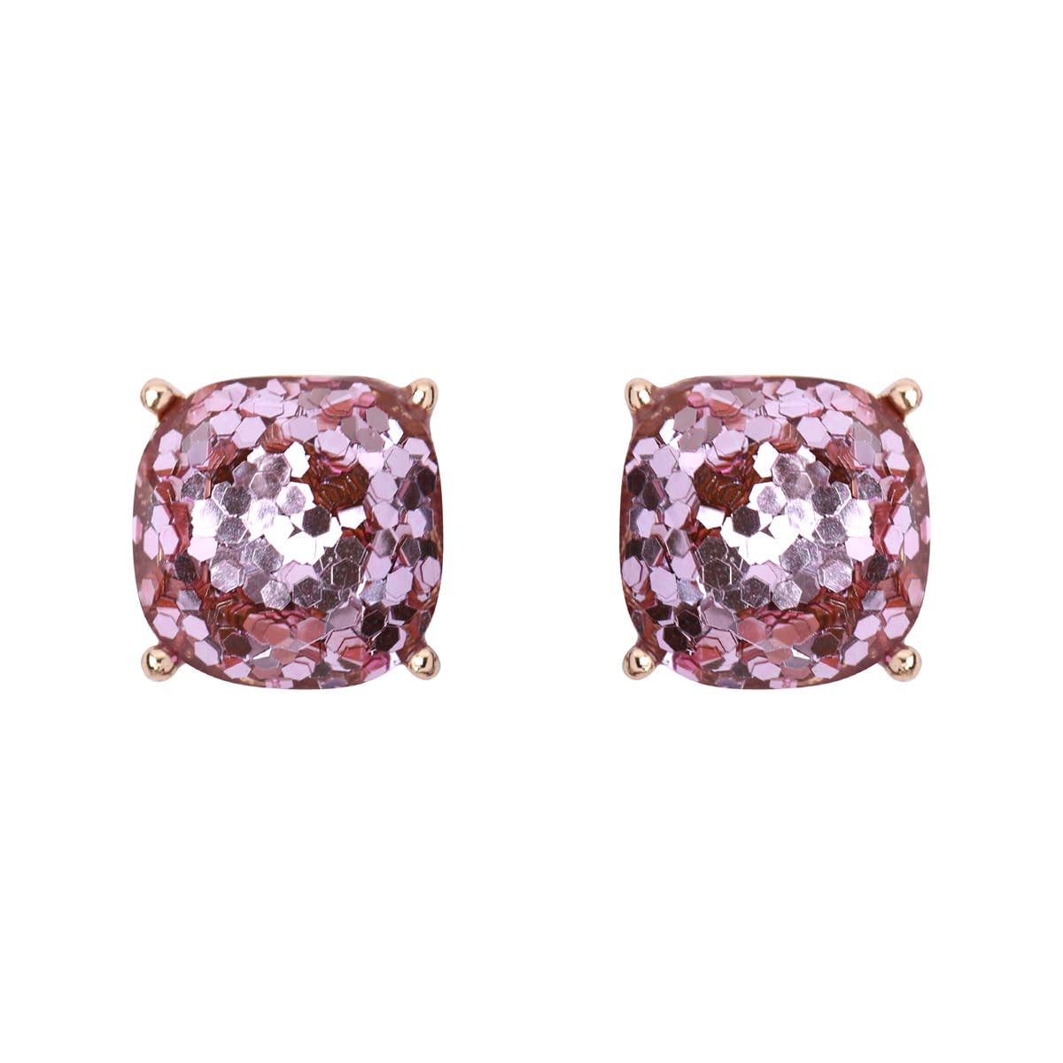 MYS Wholesale Inc - Faceted Glitter Cushion Acrylic Post Earrings: Fuchsia