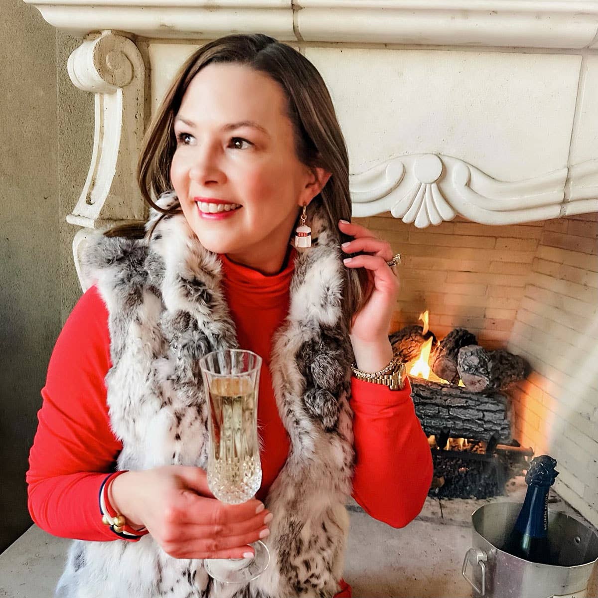 Canvas Style - Aspen Ski Sweater Drop Hoop Enamel Earring in White