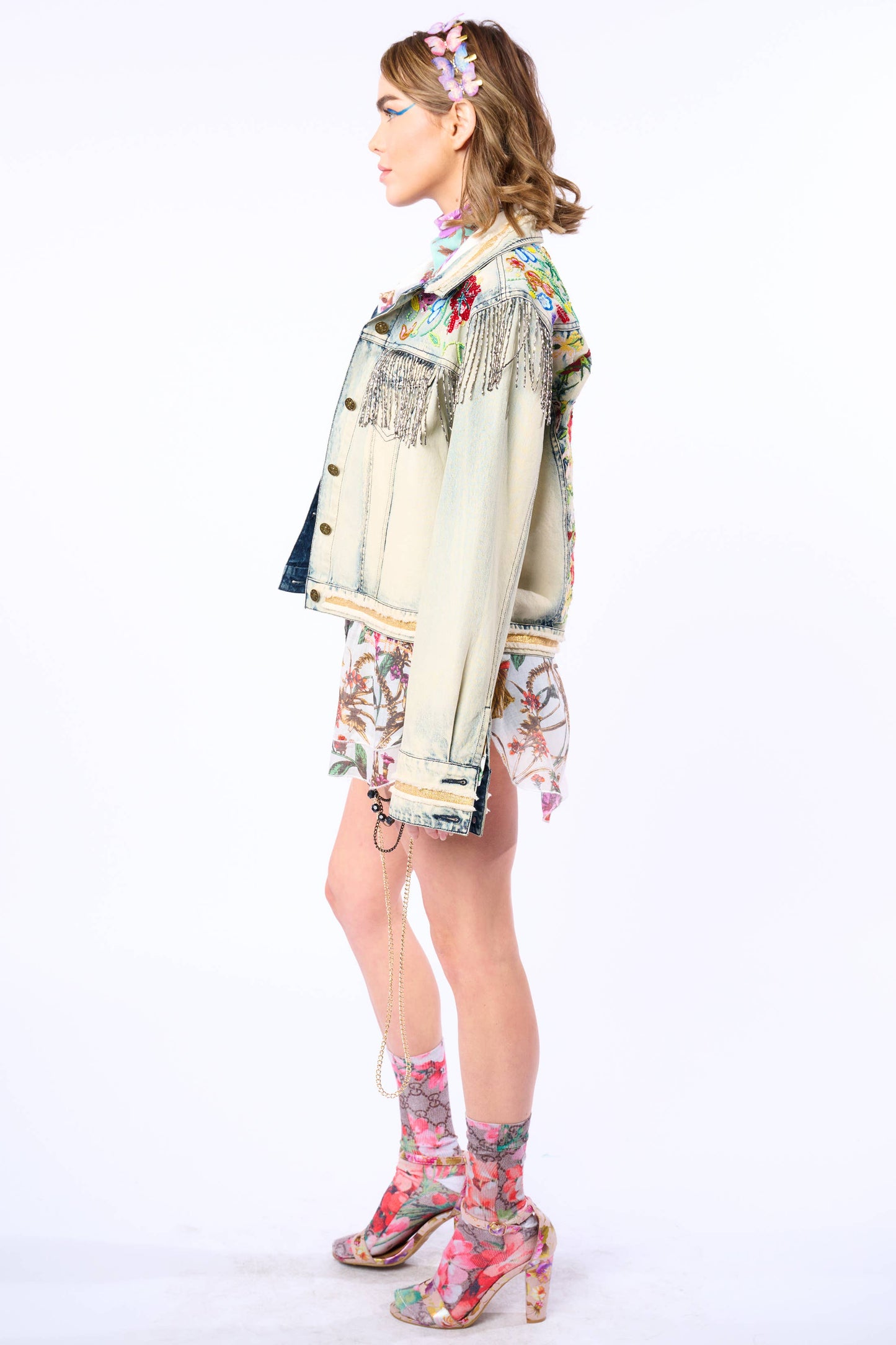 Aratta - Country Queen Embellished Denim Jacket: Washed Denim / M
