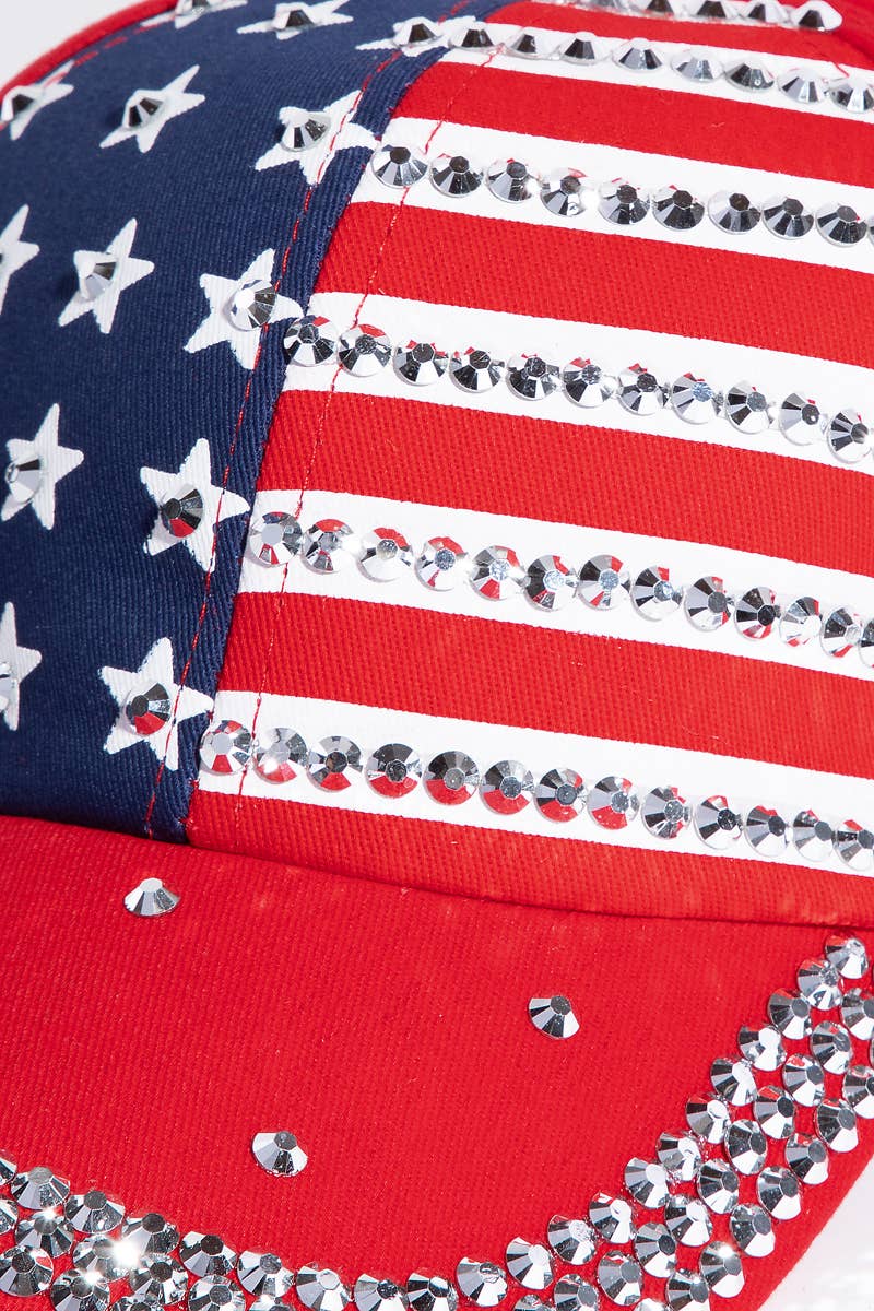 Collections by Fame Accessories - Studded American Flag Cap: BL