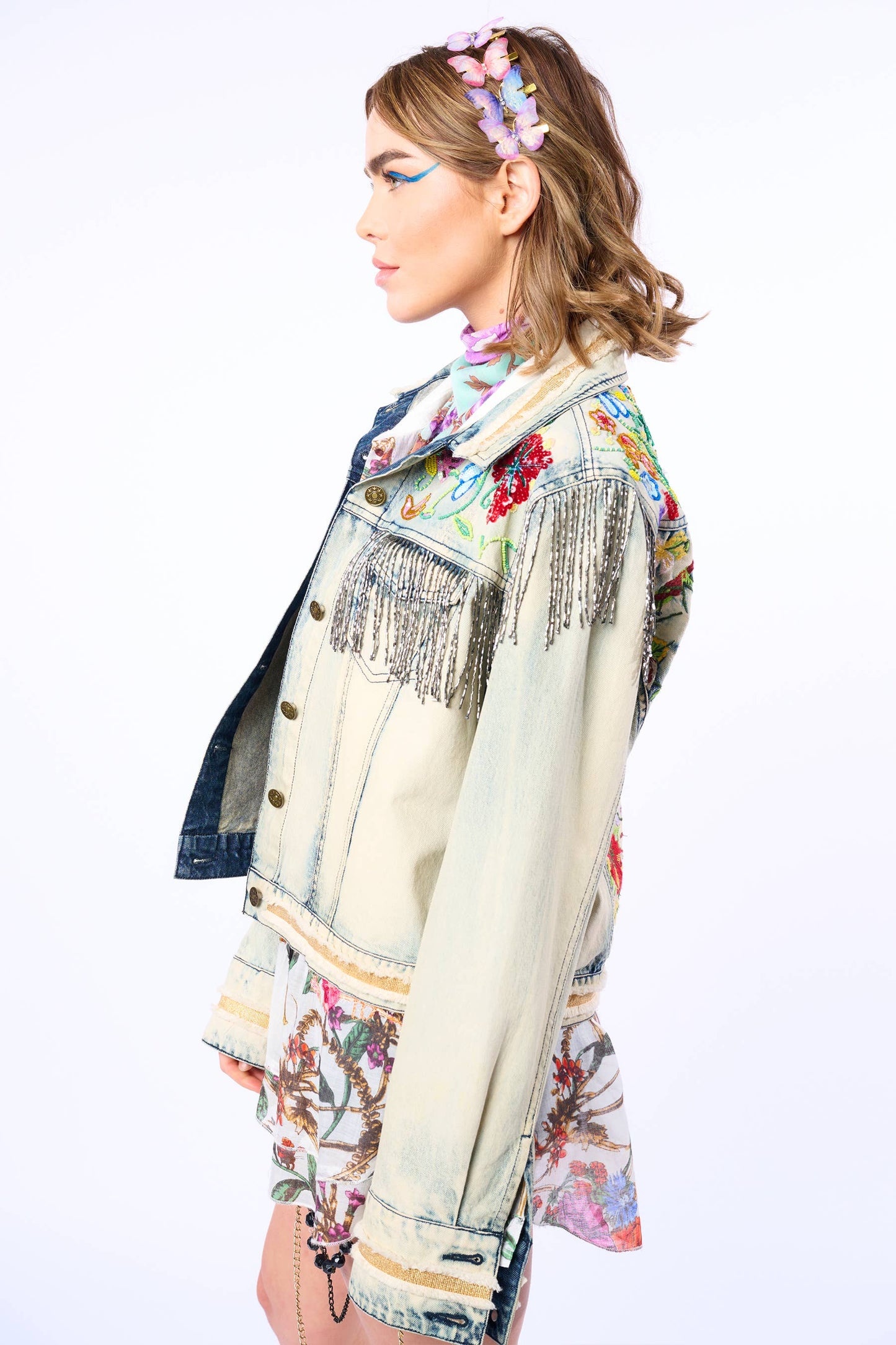 Aratta - Country Queen Embellished Denim Jacket: Washed Denim / M