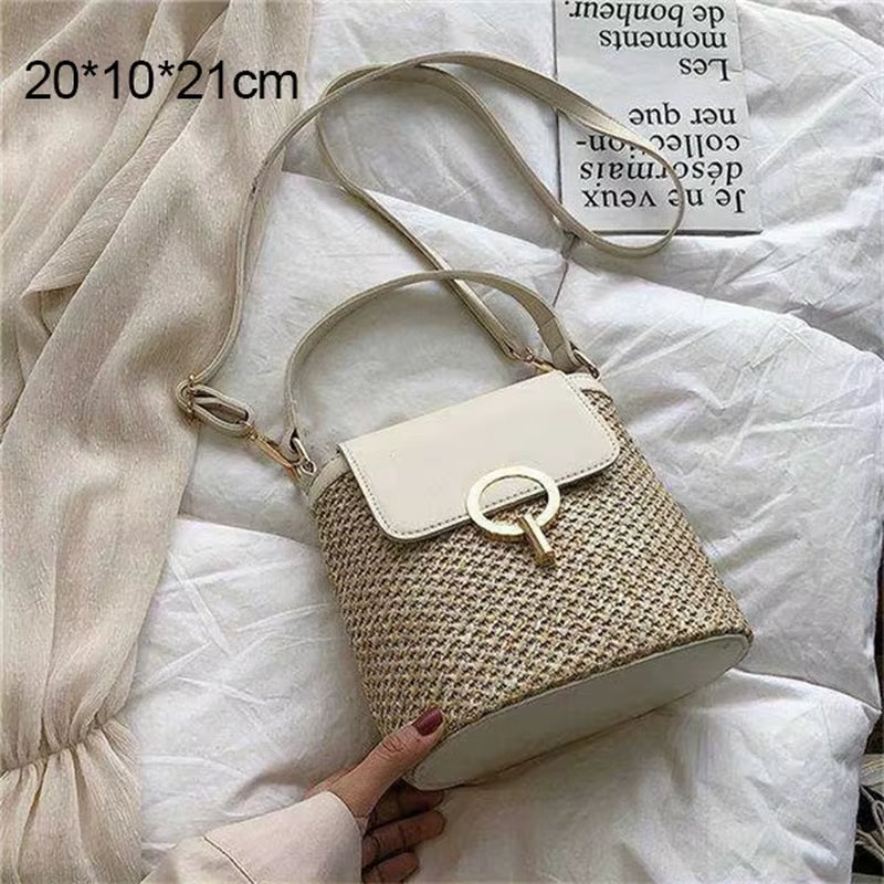 Woven Rattan Bag round Straw Shoulder Bag Small Beach Handbags Women Summer Hollow Handmade Messenger Crossbody Bags