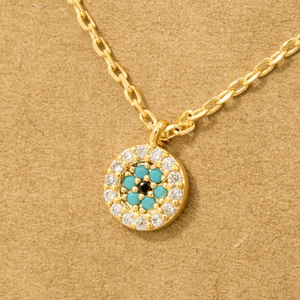 Fame Accessories - Gold Dipped Cz Trim Evil Eye Coin Necklace: GD