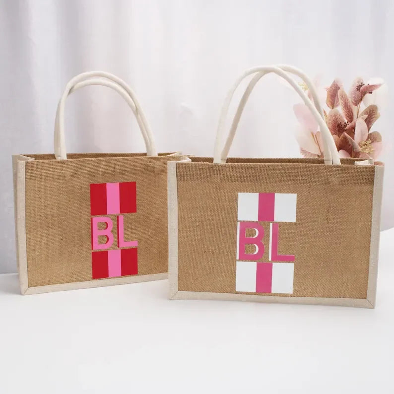 Personalized Shadow Monogram Jute Carryall Bag Striped Shadow Monogram Bag Custom Jute Tote Shopping Bag Bridesmaid Gift