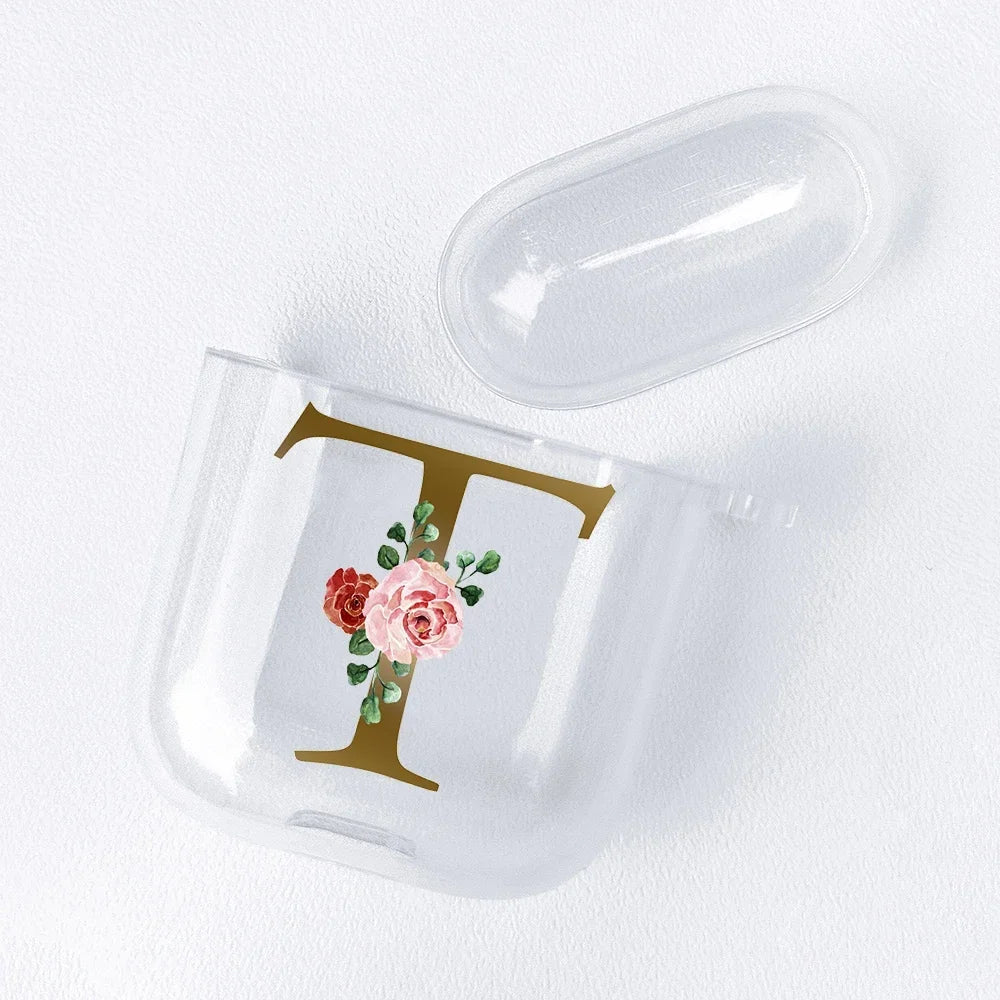 Rose Gold Alphabet Letter Clear Earphone Case For Apple AirPods 4 3rd 2 Pro2 Transparent Cover For Airpod 1 3 Protective Fundas