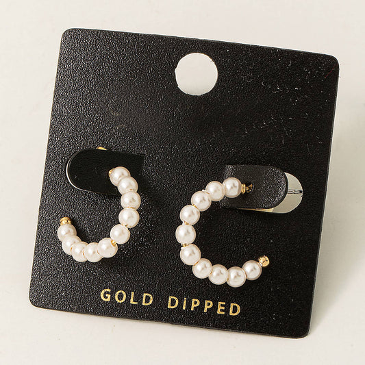 Fame Accessories - Gold Dipped Pearl Beaded Hoop Earrings: G