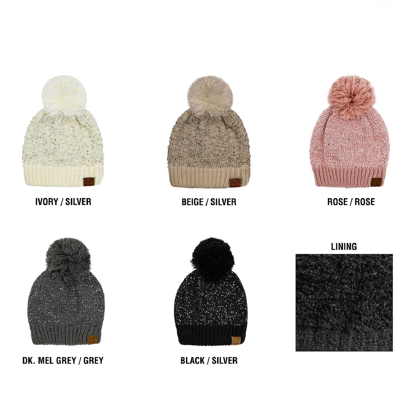 Truly Contagious - CC Sequin Pom Beanie ( HTE0034 ): Black/Silver