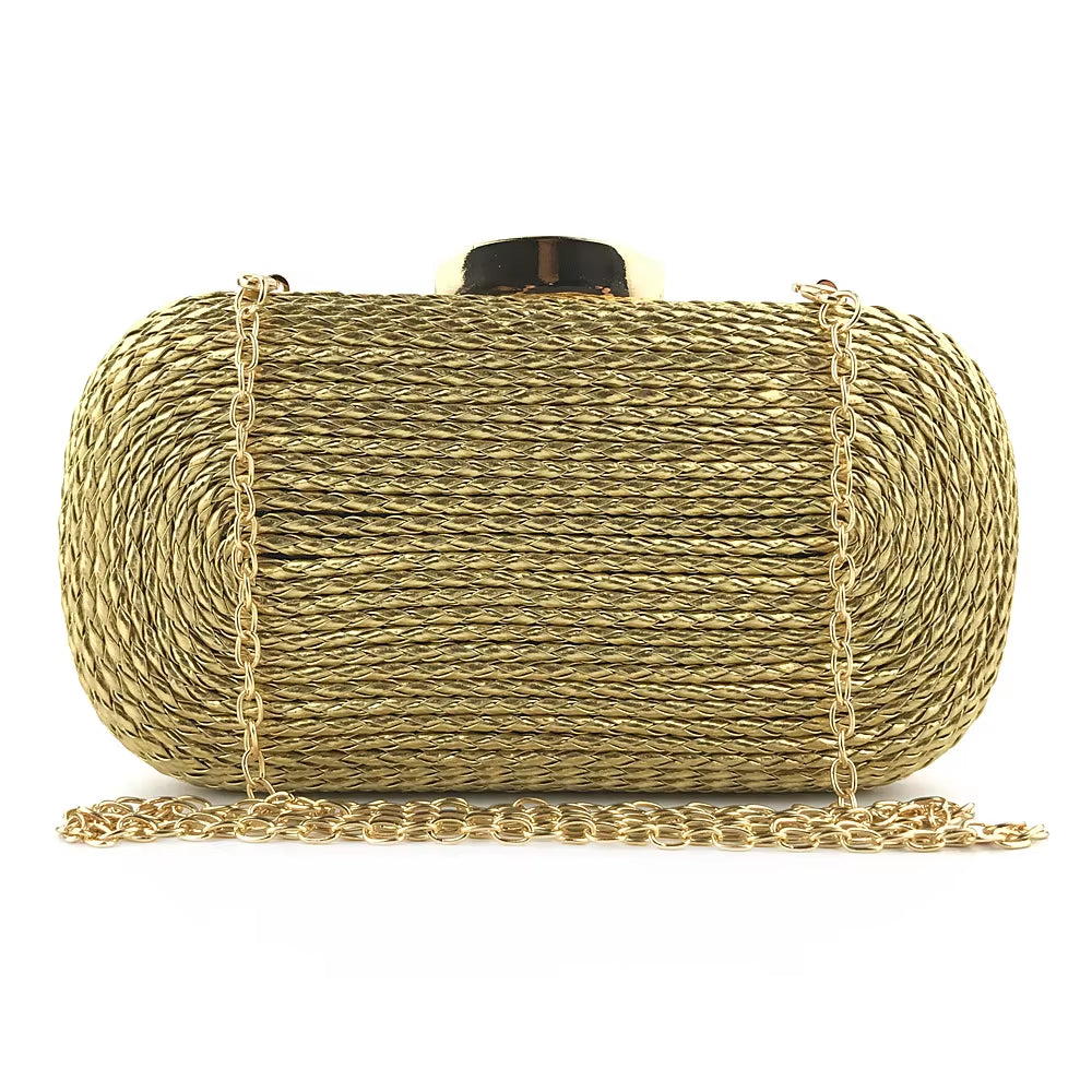 High Quality Brand Clutch Bag Women'S Gold Evening Bags Ladies Shoulder Crossbody Bag Straw Female Handbag Purse Sac a Main