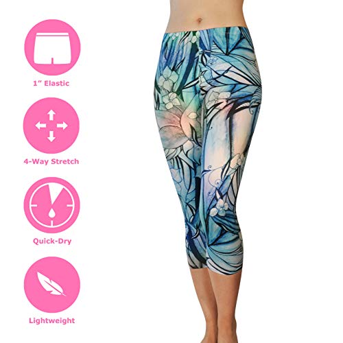 Comfy Yoga Pants - Workout Capris - High Waist Workout Leggings for Women - Lightweight Printed Yoga Legging - Size S/M 4-10