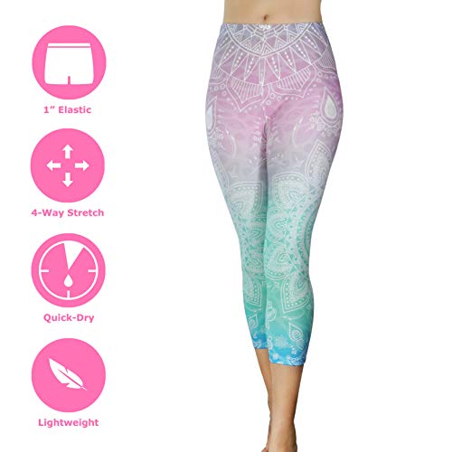 Comfy Yoga Pants - Workout Capris - High Waist Workout Leggings for Women - Lightweight Printed Yoga Legging - Size S/M 4-10