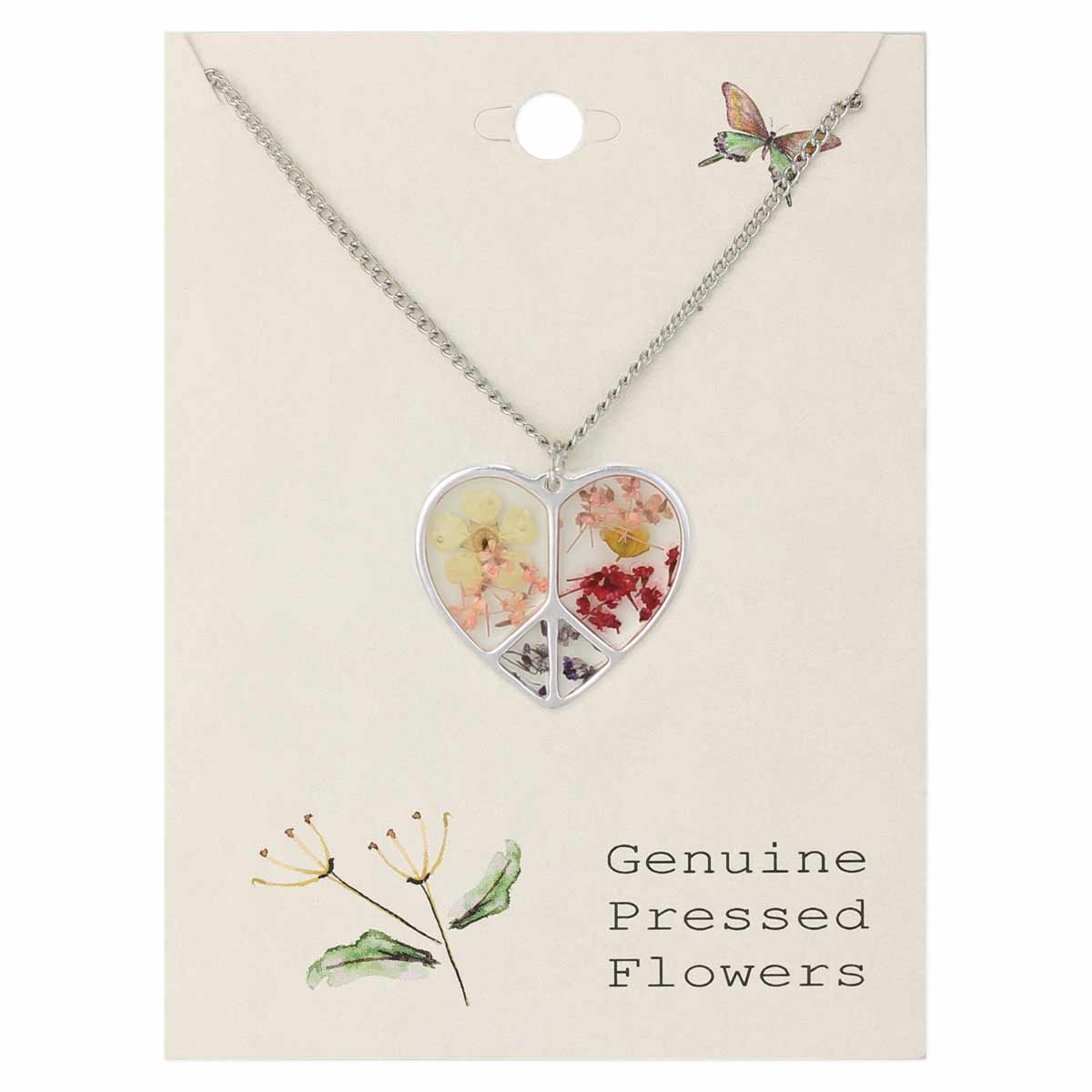 ZAD - Dried Flowers Silver Peace Heart Necklace