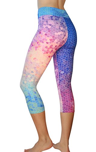 Comfy Yoga Pants - Workout Capris - High Waist Workout Leggings for Women - Lightweight Printed Yoga Legging - Size S/M 4-10