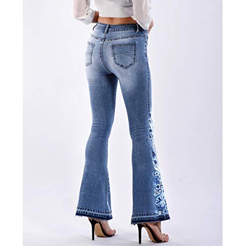 Lisskolo Bell Bottom Jeans for Women Flared Floral Embroidered Jean Wide Leg Denim Pants