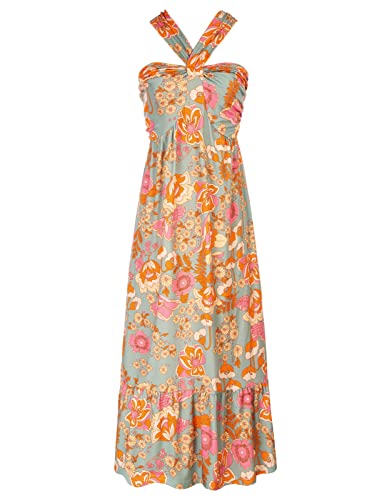 GRACE KARIN 2025 Women's Criss Cross Halterneck Sleeveless Summer Floral Print Flowy A Line Maxi Dress