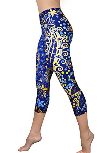 Comfy Yoga Pants - Workout Capris - High Waist Workout Leggings for Women - Lightweight Printed Yoga Legging - Size S/M 4-10