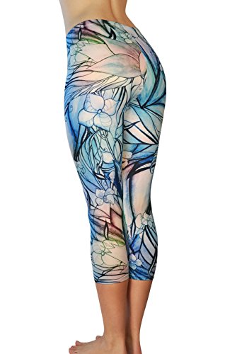Comfy Yoga Pants - Workout Capris - High Waist Workout Leggings for Women - Lightweight Printed Yoga Legging - Size S/M 4-10