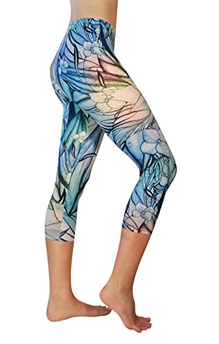 Comfy Yoga Pants - Workout Capris - High Waist Workout Leggings for Women - Lightweight Printed Yoga Legging - Size S/M 4-10