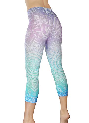 Comfy Yoga Pants - Workout Capris - High Waist Workout Leggings for Women - Lightweight Printed Yoga Legging - Size S/M 4-10