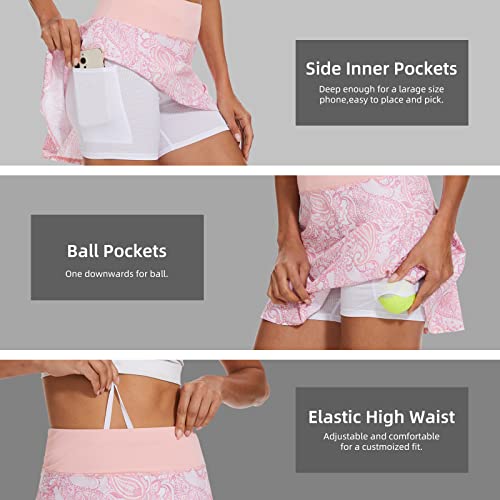 M MOTEEPI 16" Tennis Skirts for Women Pleated Golf Athletic Skorts Skirts with Shorts Pockets Running Pickleball Summer