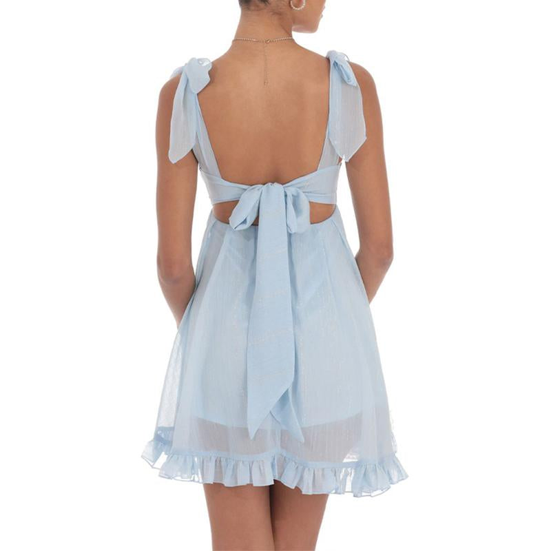 Women Sleeveless Mini Dress Casual Summer Striped/Floral Print Backless A-Line Party Dress for Beach Streetwear Birthday White