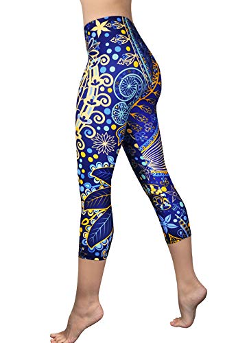 Comfy Yoga Pants - Workout Capris - High Waist Workout Leggings for Women - Lightweight Printed Yoga Legging - Size S/M 4-10