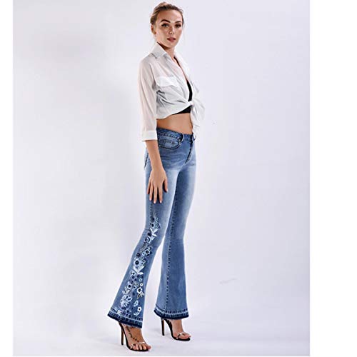Lisskolo Bell Bottom Jeans for Women Flared Floral Embroidered Jean Wide Leg Denim Pants