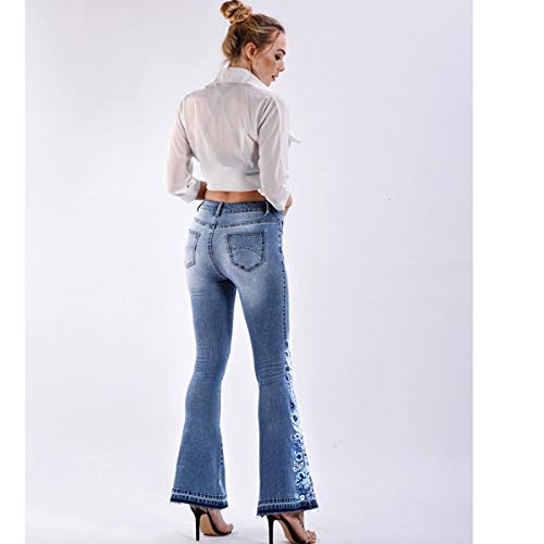 Lisskolo Bell Bottom Jeans for Women Flared Floral Embroidered Jean Wide Leg Denim Pants