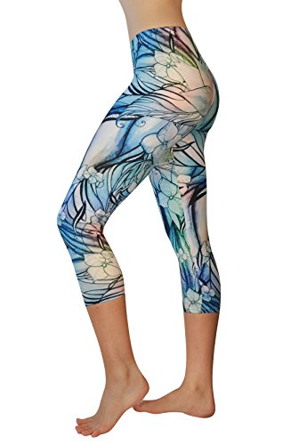 Comfy Yoga Pants - Workout Capris - High Waist Workout Leggings for Women - Lightweight Printed Yoga Legging - Size S/M 4-10