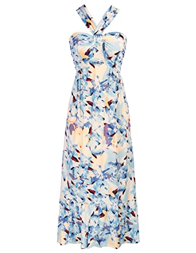 GRACE KARIN 2025 Women's Criss Cross Halterneck Sleeveless Summer Floral Print Flowy A Line Maxi Dress