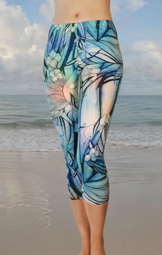 Comfy Yoga Pants - Workout Capris - High Waist Workout Leggings for Women - Lightweight Printed Yoga Legging - Size S/M 4-10