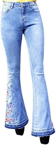 Lisskolo Bell Bottom Jeans for Women Flared Floral Embroidered Jean Wide Leg Denim Pants