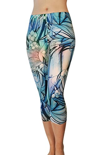 Comfy Yoga Pants - Workout Capris - High Waist Workout Leggings for Women - Lightweight Printed Yoga Legging - Size S/M 4-10