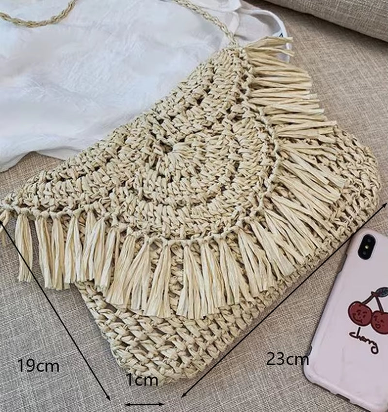 Woven Rattan Bag round Straw Shoulder Bag Small Beach Handbags Women Summer Hollow Handmade Messenger Crossbody Bags