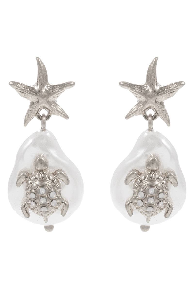 Designature New York - Summer Turtle Pearl Hypoallergenic Post Earrings: VG / ONE