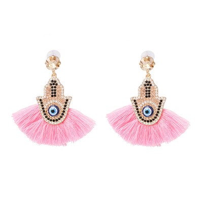 Glamour Rhinestone Hot Pink Tassel Women's Earrings