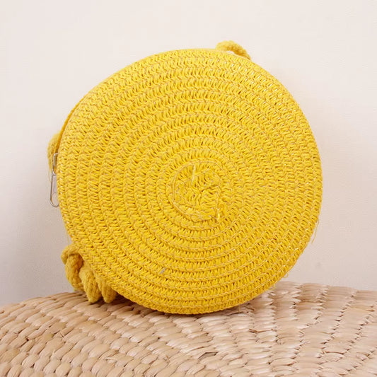Summer Woven Straw Crossbody Bags for Women Fashion round Handmade Rattan Beach Small Handbag Travel Female Shoulder Bag
