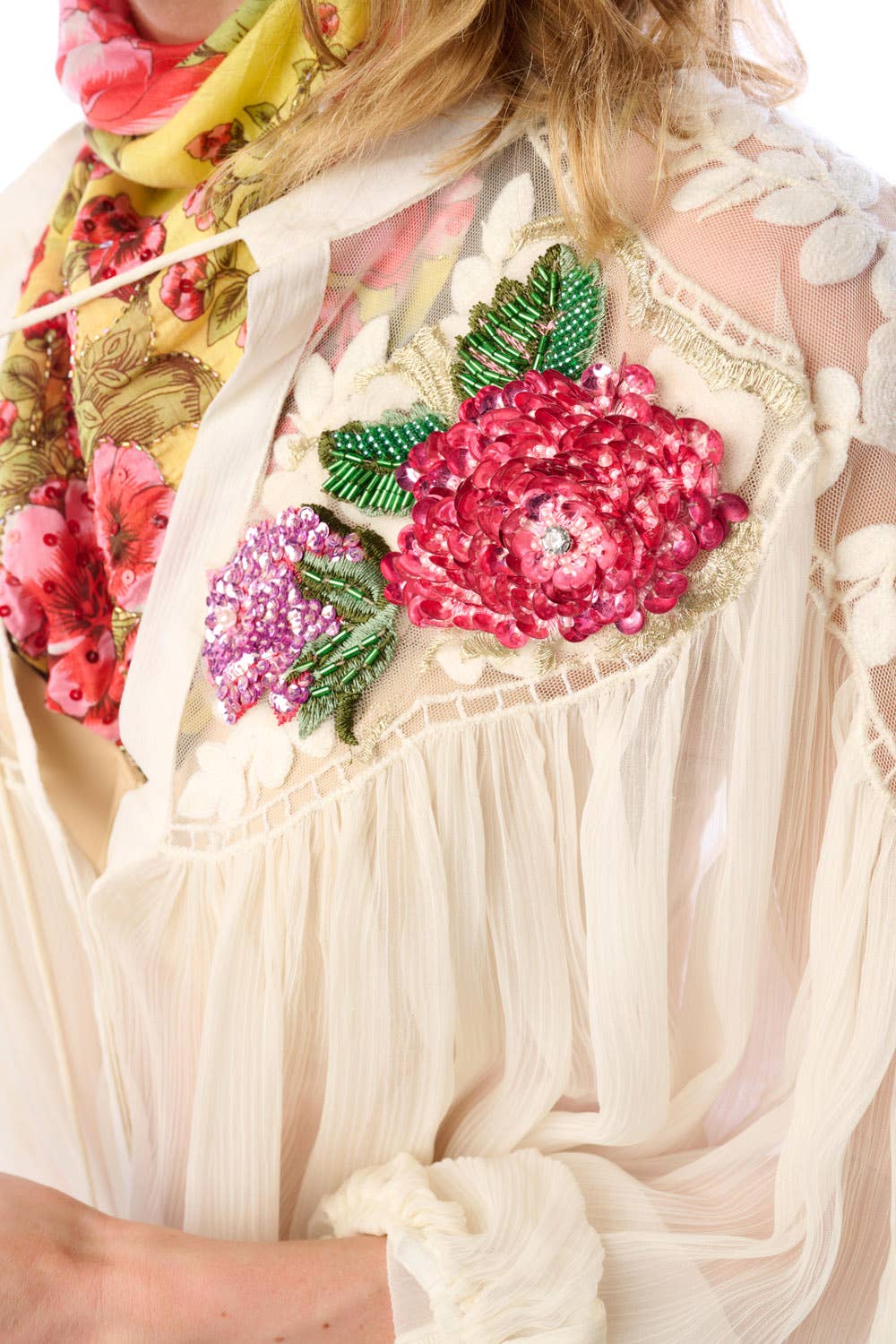 Aratta - Amora Chiffon Hand - Embellished Blouse / Top : Ivory / M