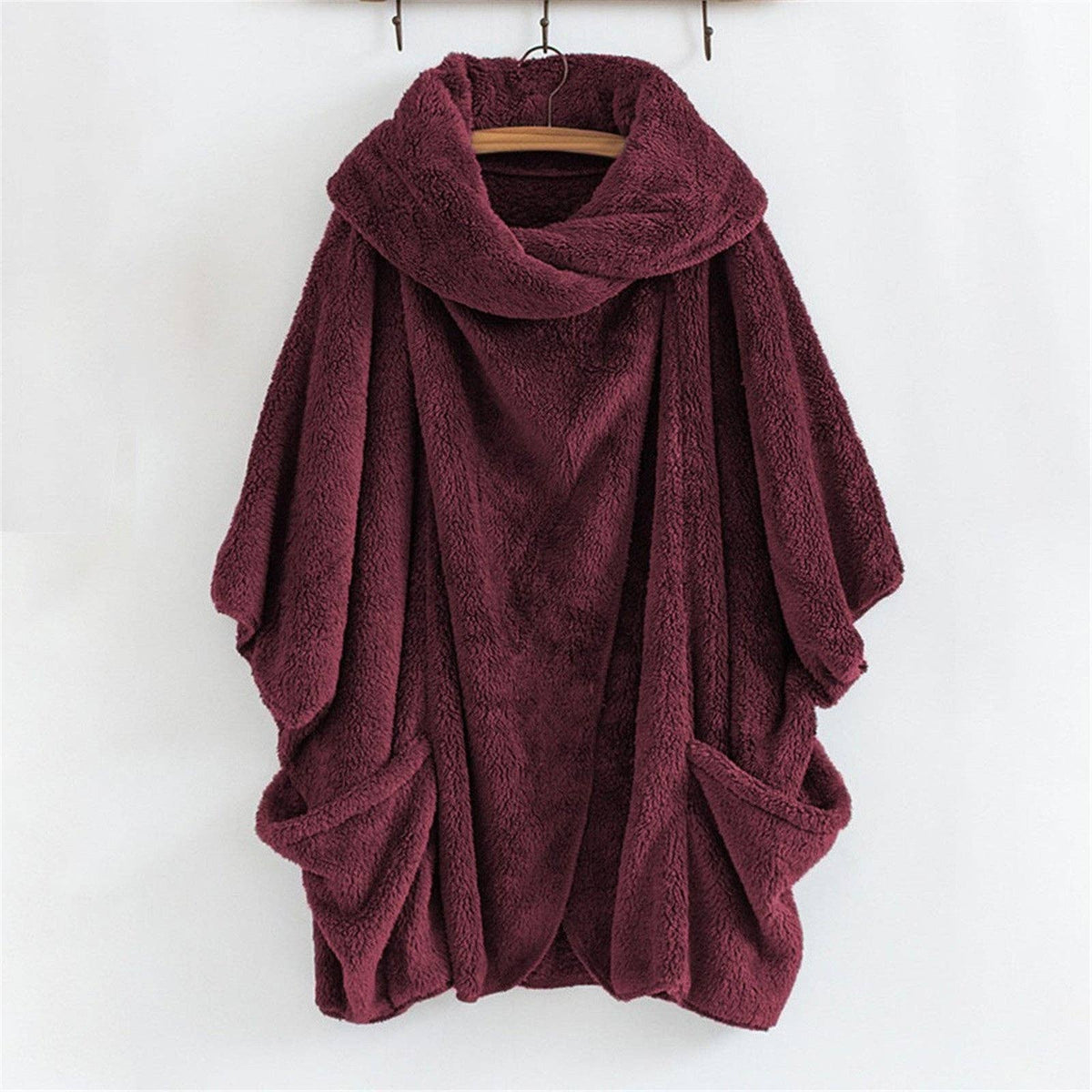 Suhkasana - Women's Oversized Sherpa Jacket Batwing Sleeve Fuzzy Coat: Black / Nan / S