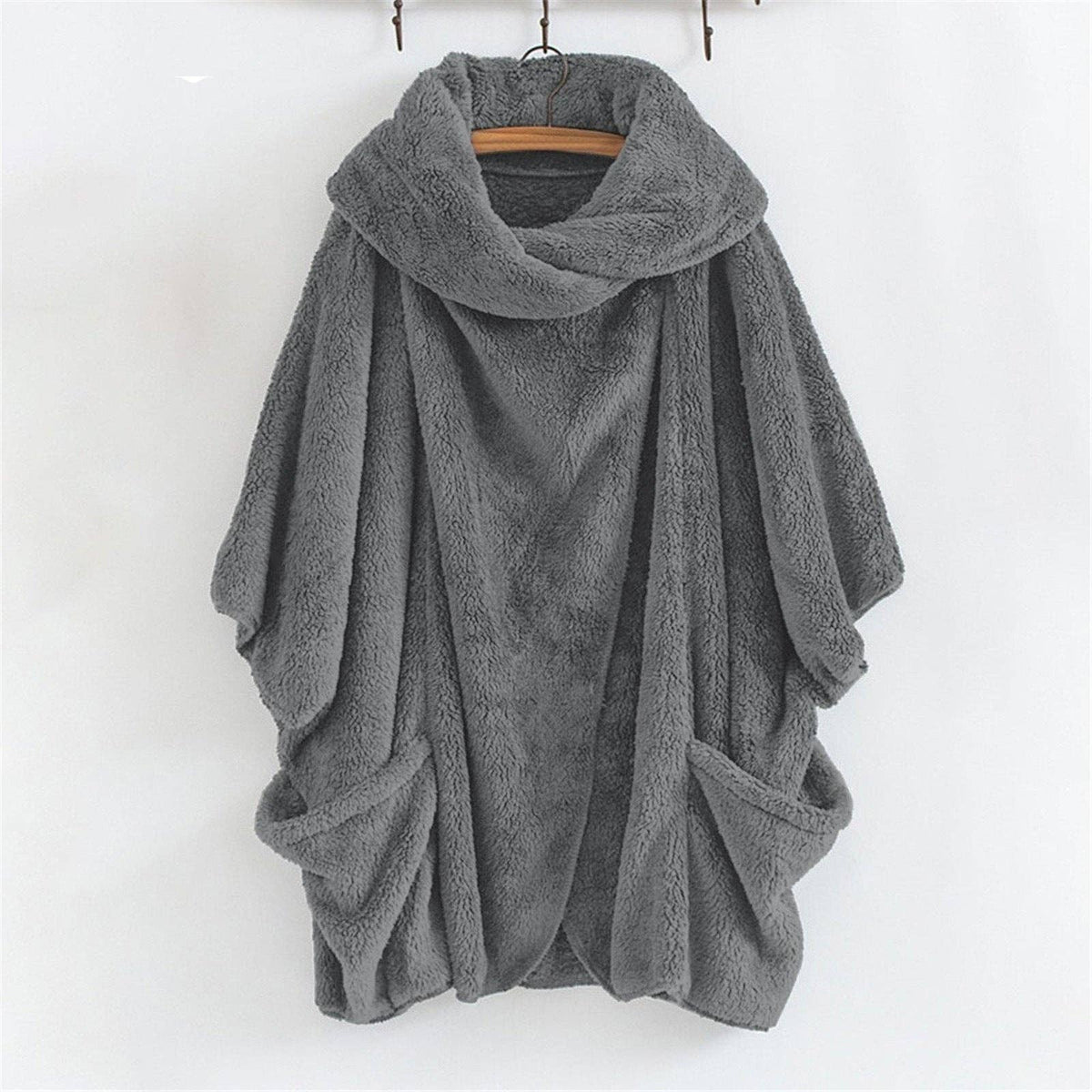 Suhkasana - Women's Oversized Sherpa Jacket Batwing Sleeve Fuzzy Coat: Black / Nan / S