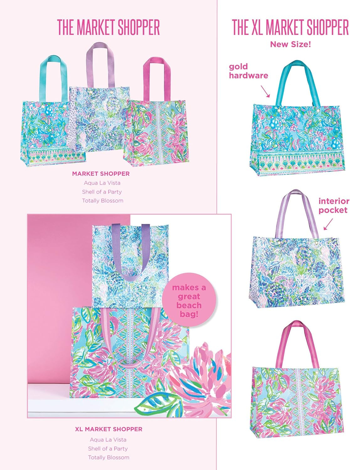 Purple/Blue Market Shopper Bag, Reusable Grocery Tote with Comfortable Shoulder Straps, Shell of a Party