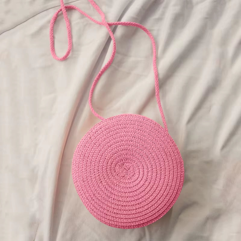 Summer Woven Straw Crossbody Bags for Women Fashion round Handmade Rattan Beach Small Handbag Travel Female Shoulder Bag