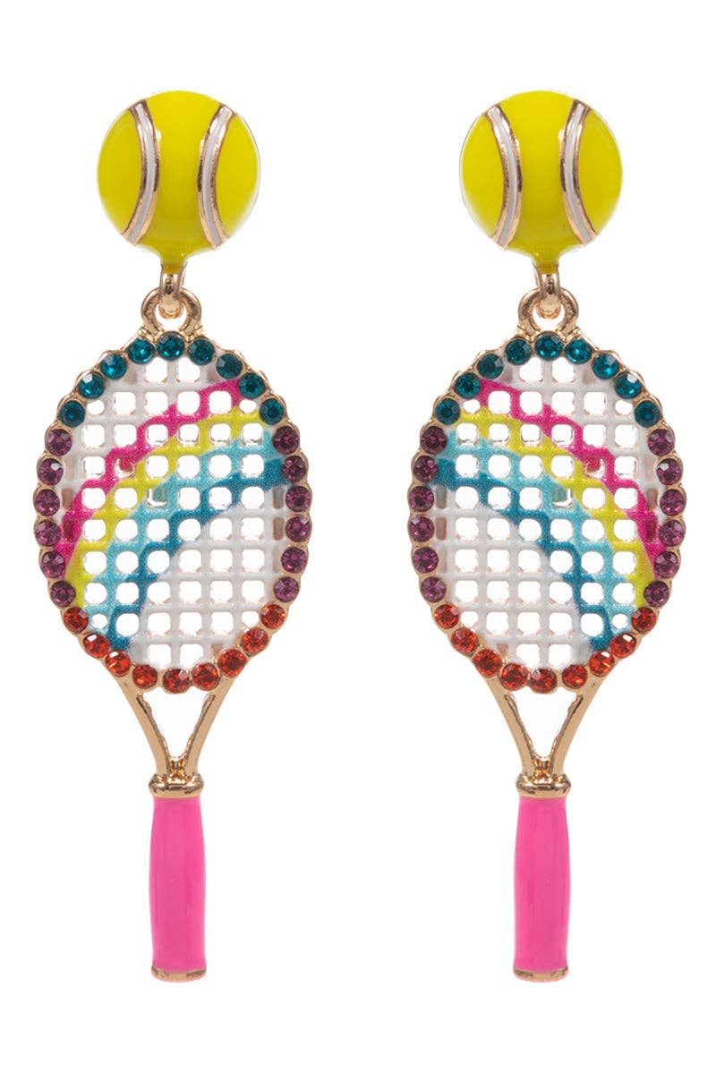 Designature New York - Gameday Tennis Racquet W Ball Enamel Post Earrings: PK / ONE
