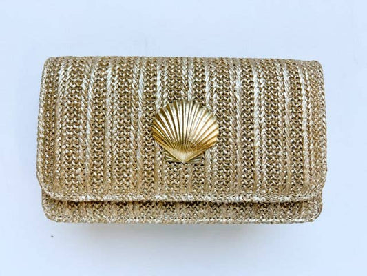 Lisi Lerch - Ruby - Gold Fabric Clutch - Charms: Scallop